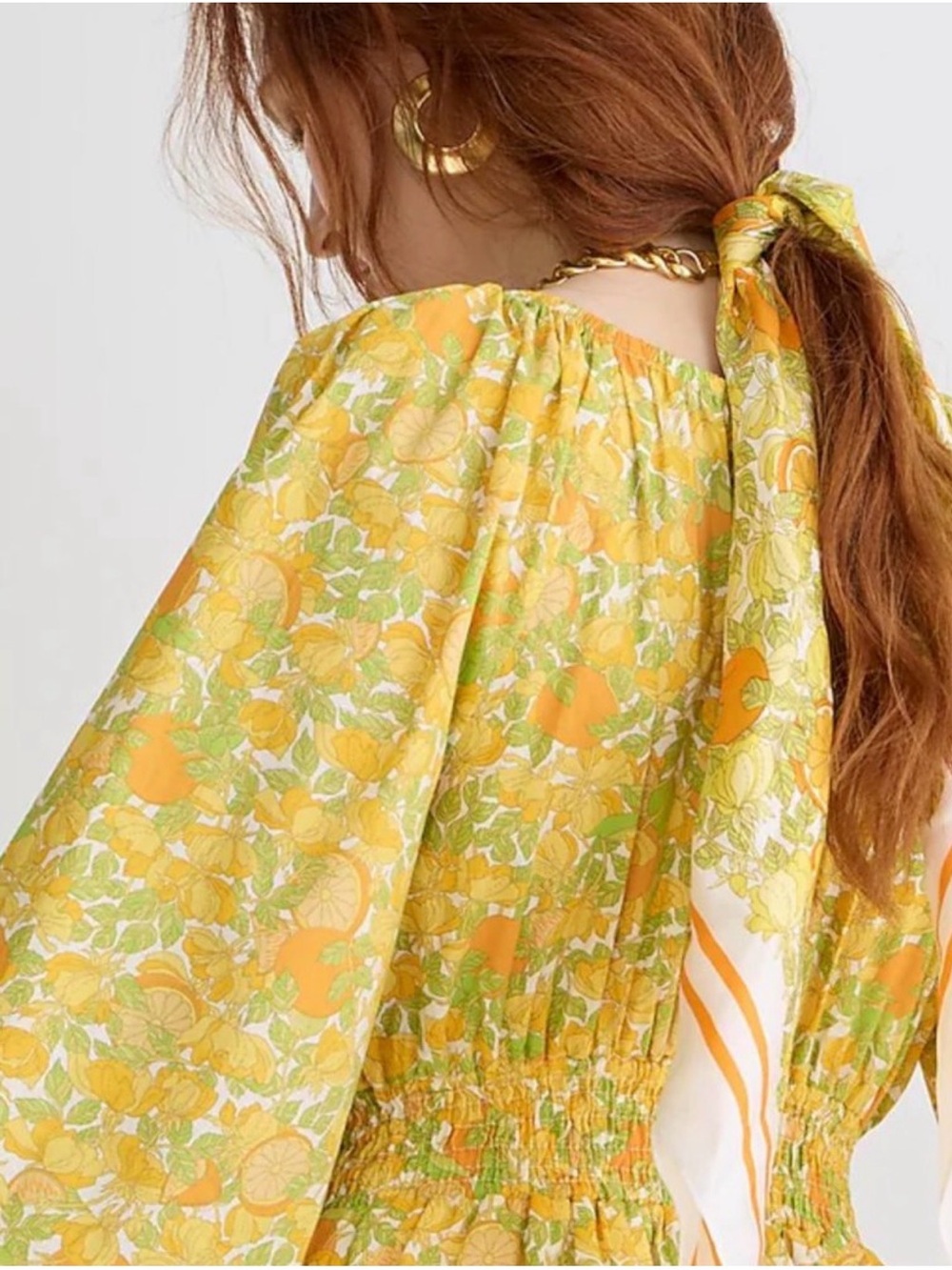 J.Crew Limone Print Cotton Lawn Mini Dress Smocked XL BR418 Citrus Yellow - Picture 5 of 15